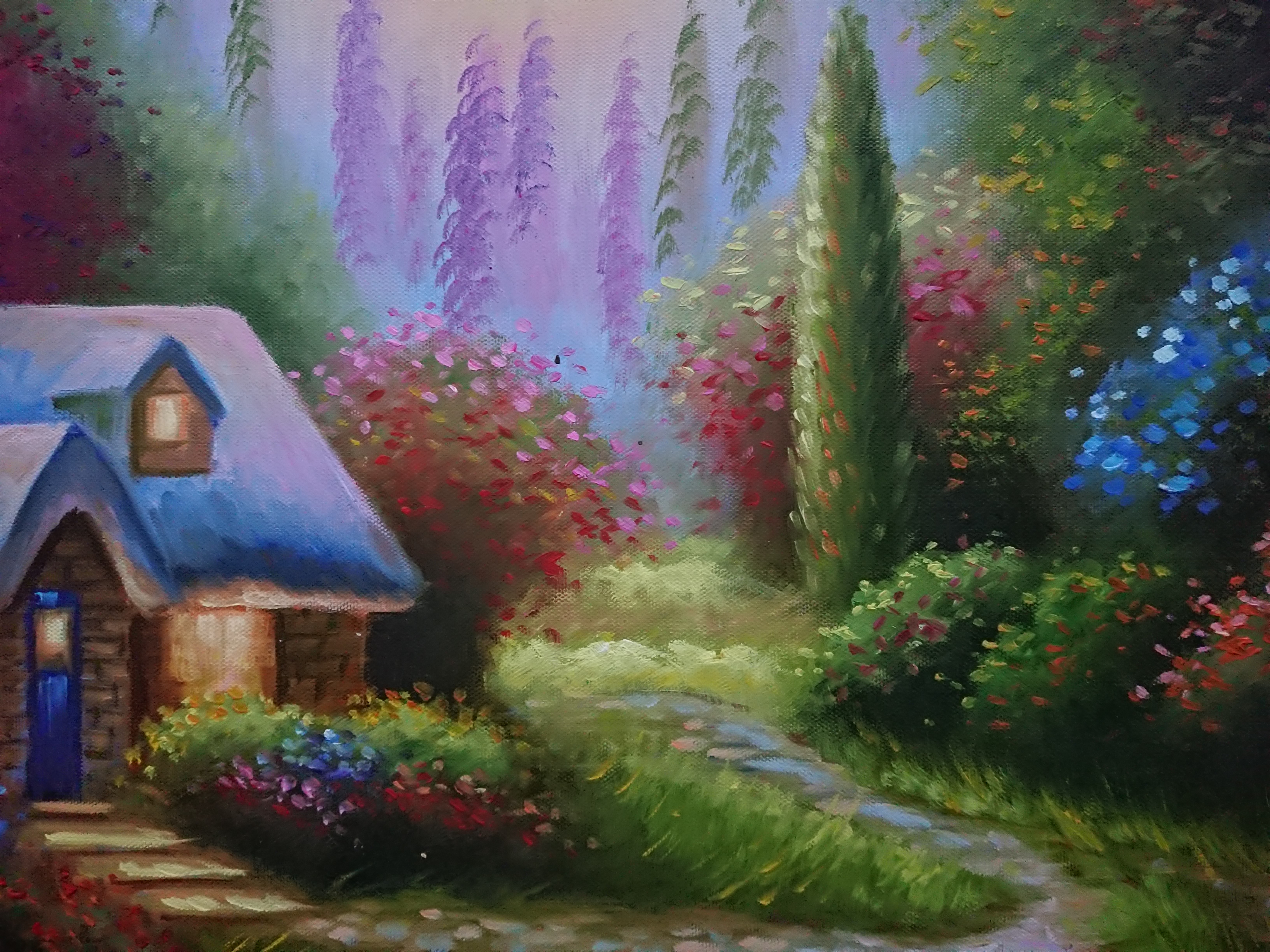 Ngôi Làng Bên Hồ - Tranh Sơn Dầu Vẽ Tay - 45x60cm