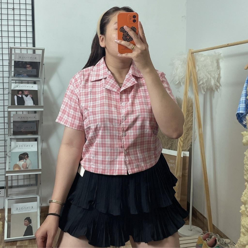 Áo sơ mi caro bigsize nữ dáng croptop từ 58-95kg AK1