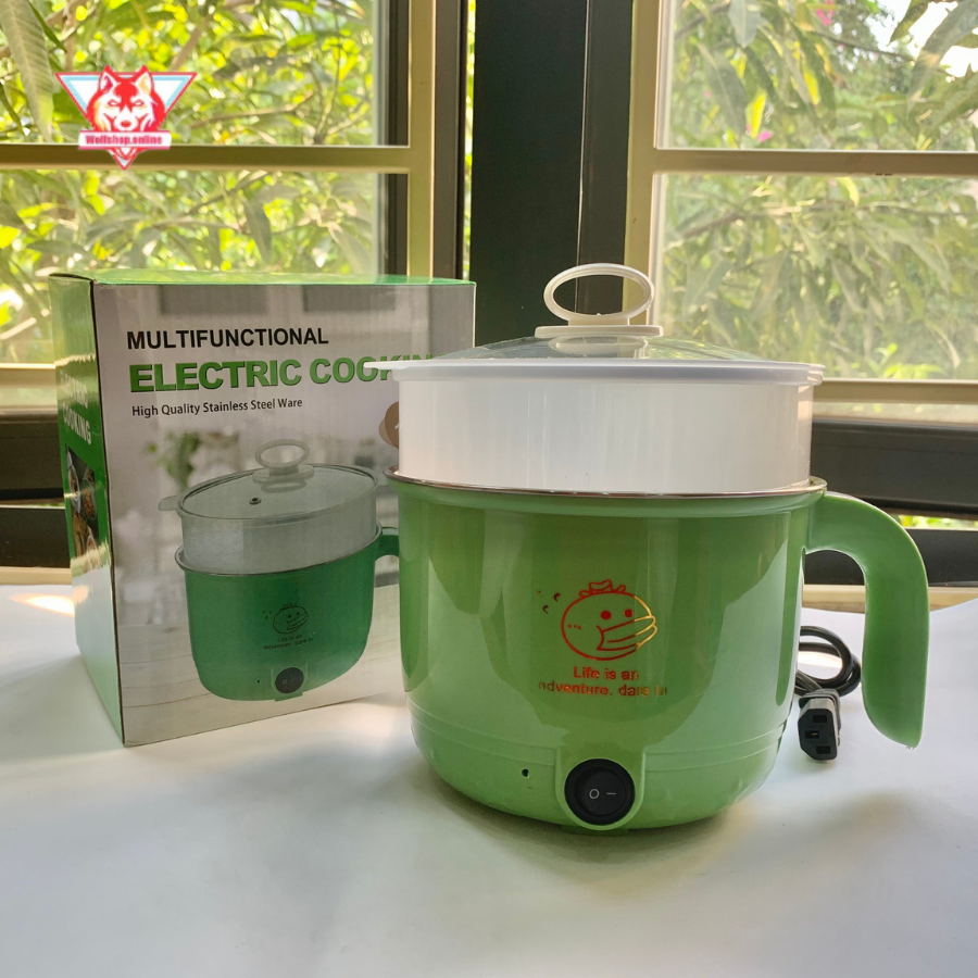 Ca Nấu Mì, Nấu Lẩu Mini Đa Năng 2 Tầng Siêu Tốc 18cm Tặng Kèm Khay Hấp