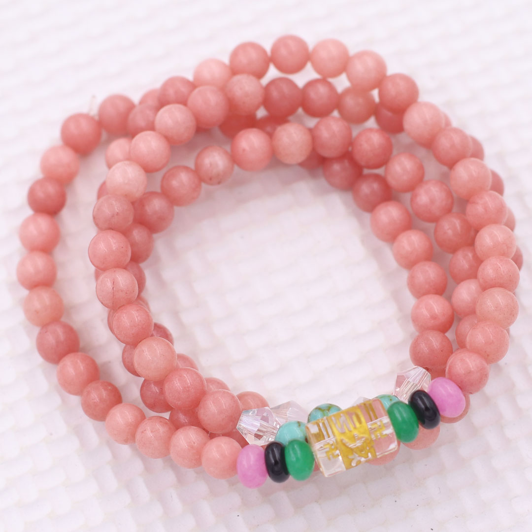 Vòng chuỗi 108 hạt đá thạch anh hồng đào 6 ly charm lục tự kim ngôn, vòng chuỗi niệm Phật, vòng chuỗi đeo tay