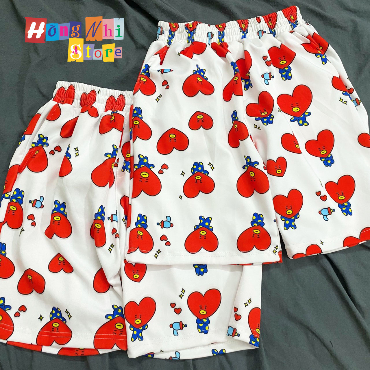 Quần Short Cartoon Unisex Trái Tím - Quần Đùi Hoạt Hình Siêu Cute - MM