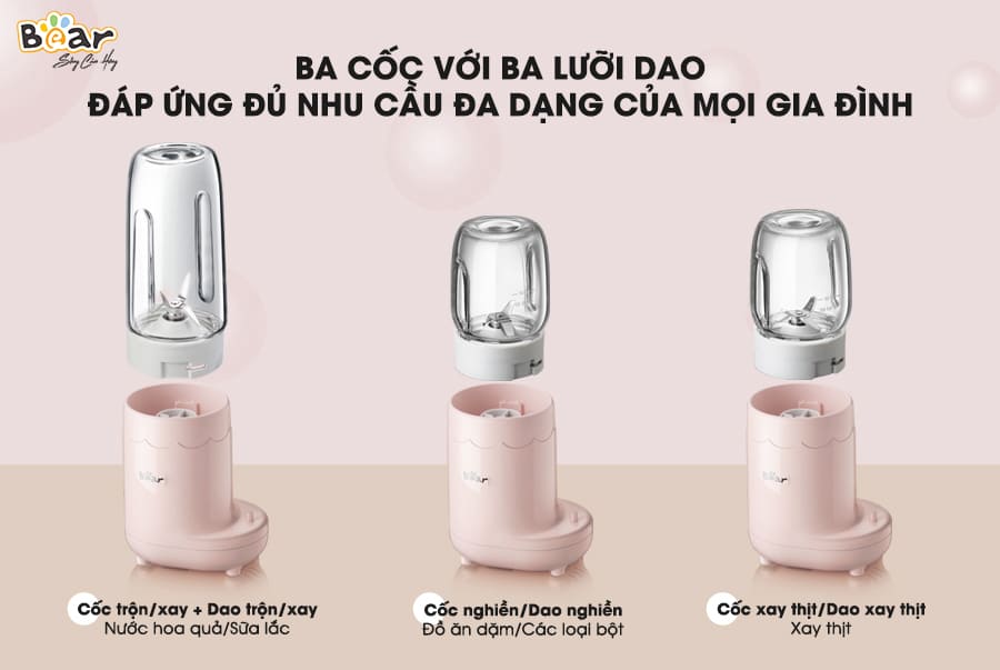 Máy Xay Thịt, Xay Thực Phẩm Đa Năng BEAR QSJ-C04V3 - Xay Cực Êm Cối Thủy Tinh Dung Tích 2.5 Lít Công Suất 350 W - Hàng Nhập Khẩu