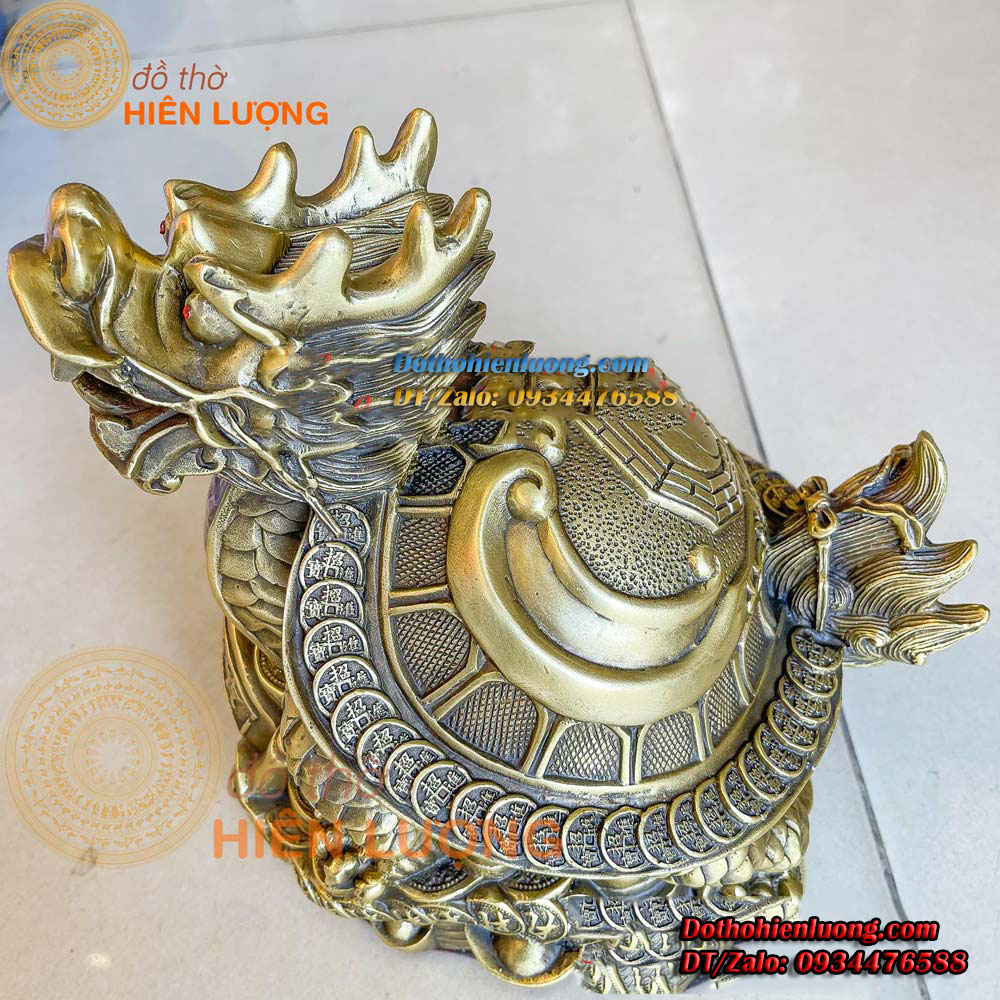 Tượng Long Quy Lưng Bát Quái Bằng Đồng Nguyên Chất Cao 22cm, Nặng 2,5kg Đẹp Tinh Xảo - Đồ Thờ Hiên Lượng