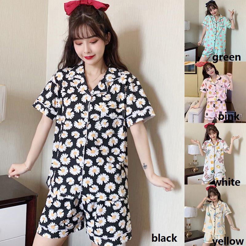 Bộ Quần Áo Ngủ Tay Ngắn Dáng Rộng In Hình Xinh Xắn Hợp Thời Trang Hè Cho Bạn Gái