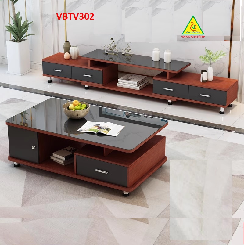 Bộ kệ tivi và bàn trà đẹp, bàn sofa phong cách hiện đại sang trọng VBTV302