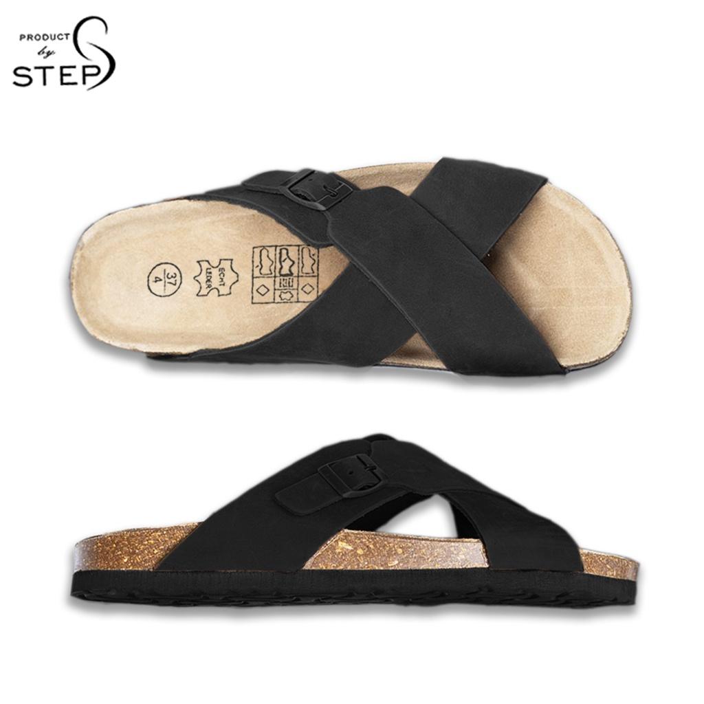 Dép đế trấu Unisex Da Quai chéo khóa
