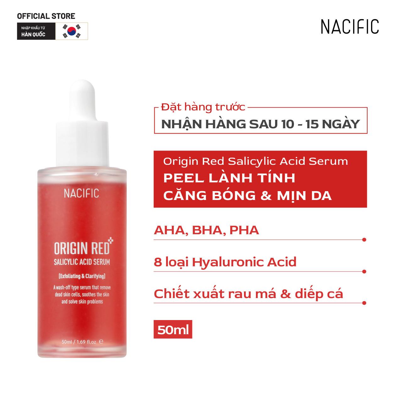 Combo Nacific Tinh chất tẩy tế bào chết Origin Red Salicylic Acid Serum 50ml+Nước hoa hồng dưỡng ẩm làm dịu da Nacific Real Floral Toner Calendula 180ml