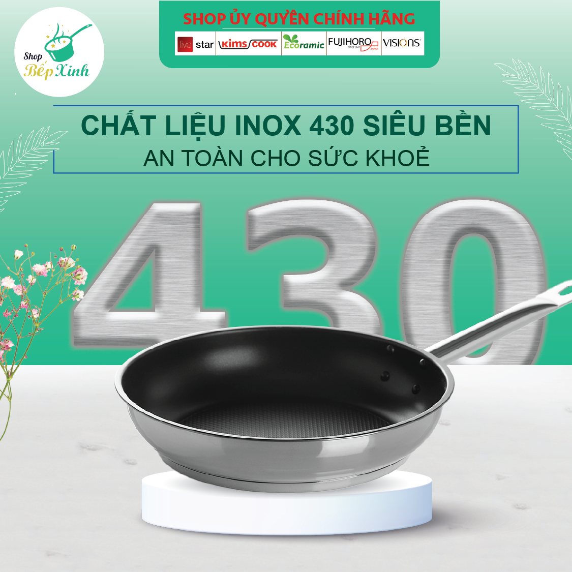 Chảo chống dính và nắp kính Fivestar 30cm tặng 5 muỗng ăn