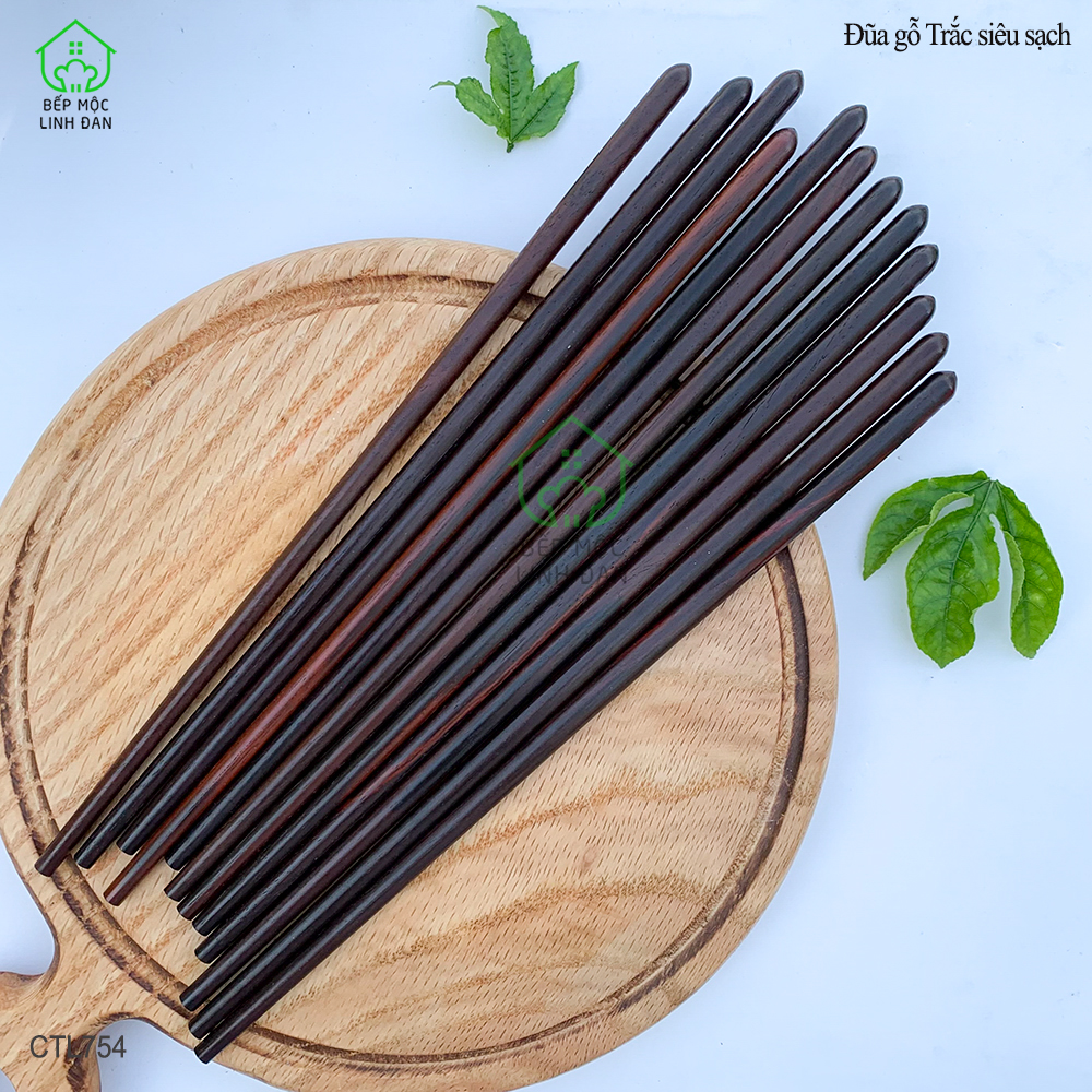 Đũa Gỗ Trắc Tự Nhiên Siêu Sạch HAHANCO Đầu Búp Cách Điệu Bộ 10 Đôi