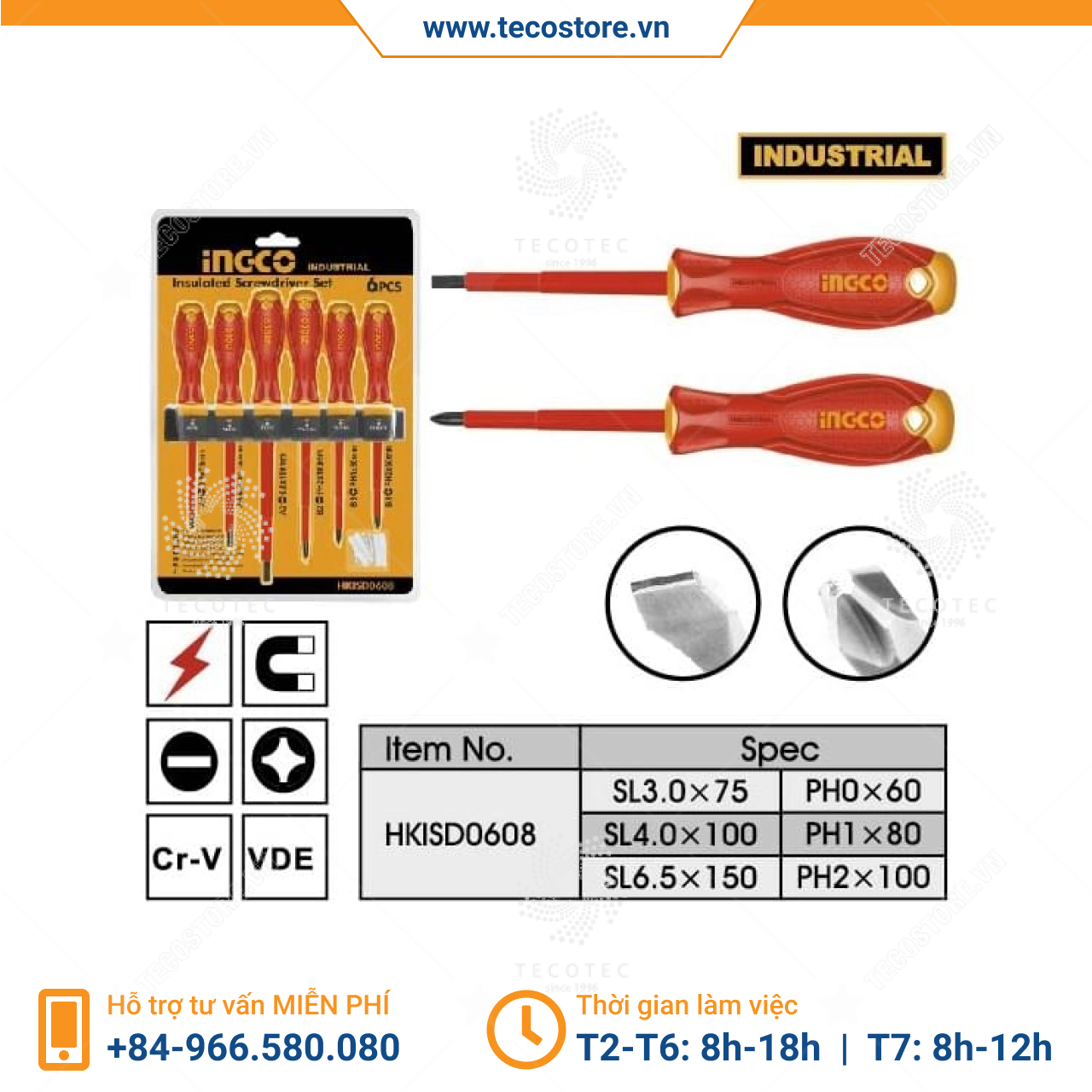 Bộ 6 tua vít cách điện INGCO HKISD0608