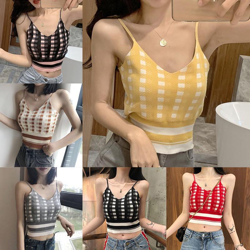 Áo dệt kim nữ cổ chữ V sát nách gợi cảm