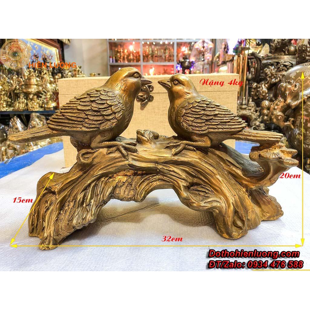 Đôi Chim Uyên Ương Trên Cành Bằng Đồng Cao 20cm