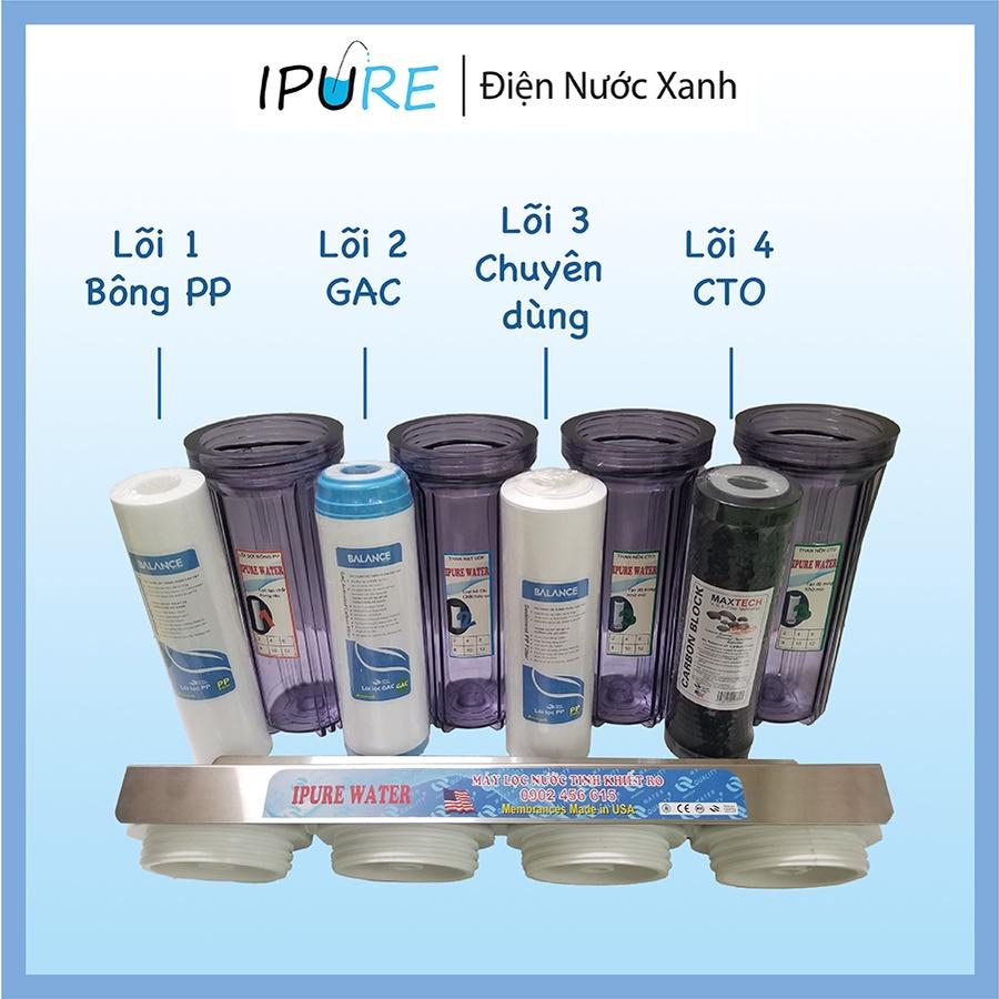 Bộ lọc nước sinh hoạt 4 cấp DNX IPURE lõi lọc chuyên dùng nâng pH, khử sắt, khử mùi, loại bỏ kim loại nặng