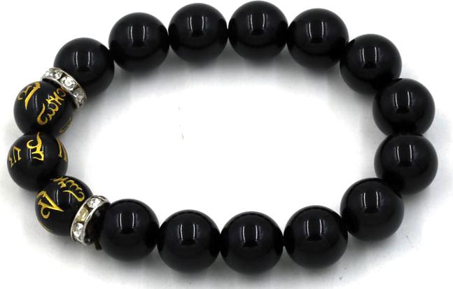 Vòng tay chuỗi hạt thạch anh đen khắc Phật chú 12 ly MSA119