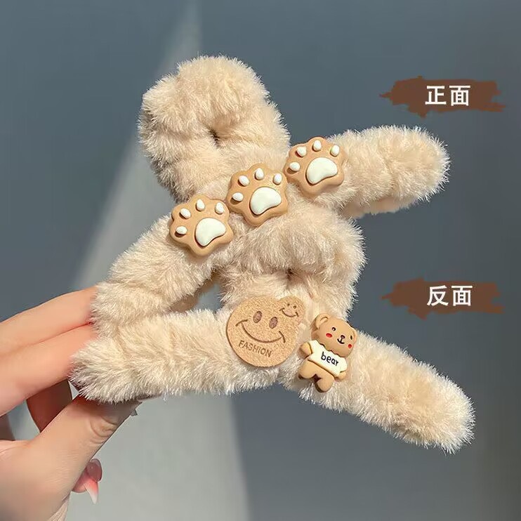Kẹp tóc càng cua đính lông hình gấu dễ thương