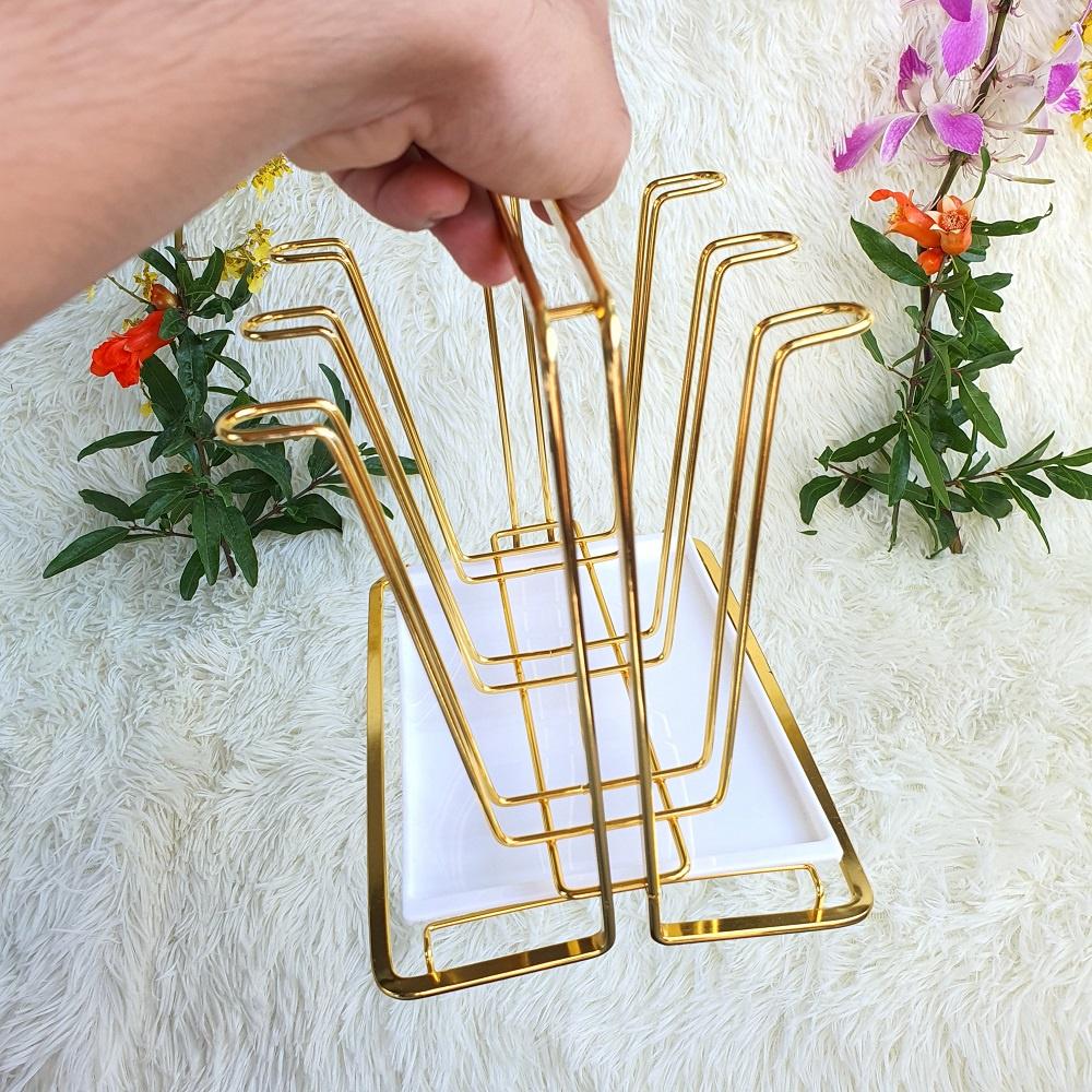 Khay Úp Cốc Mạ Vàng Sang Trọng, Loại Dày Dặn, Cứng Cáp, Kèm Khay Hứng Nước - Có 2 Loại Tròn Và Chữ Nhật