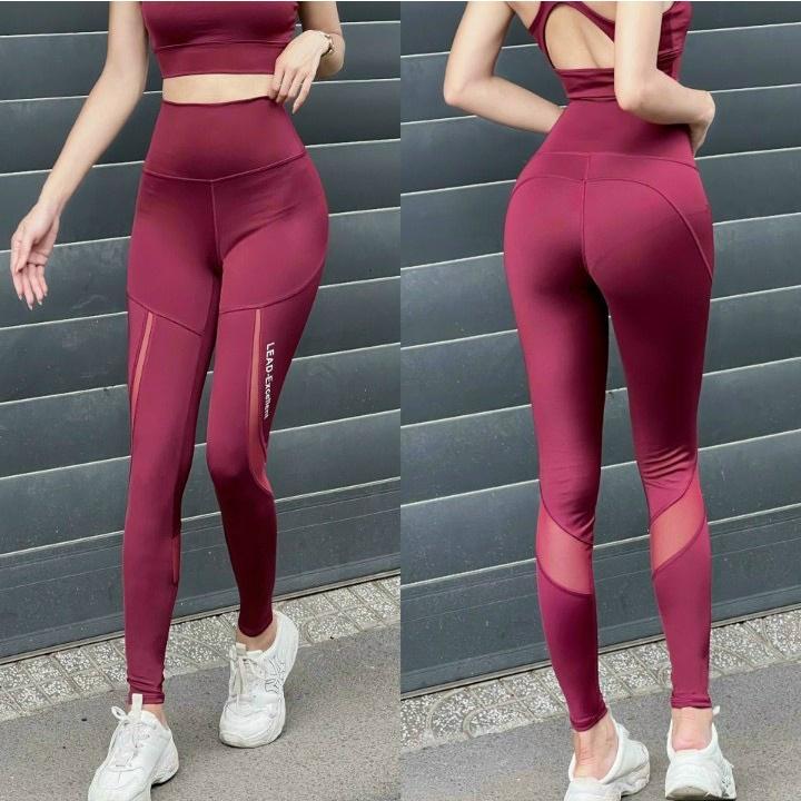 Quần tập Gym Yoga nữ các mẫu quần dài legging phối lưới lead, Chất thun co giãn 4 chiều( Q12)