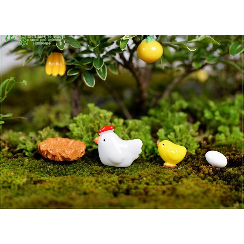 KHO-HN * Mô hình ổ trứng gà với đàn gà con để trang trí bonsai, dựng tiểu cảnh DIY