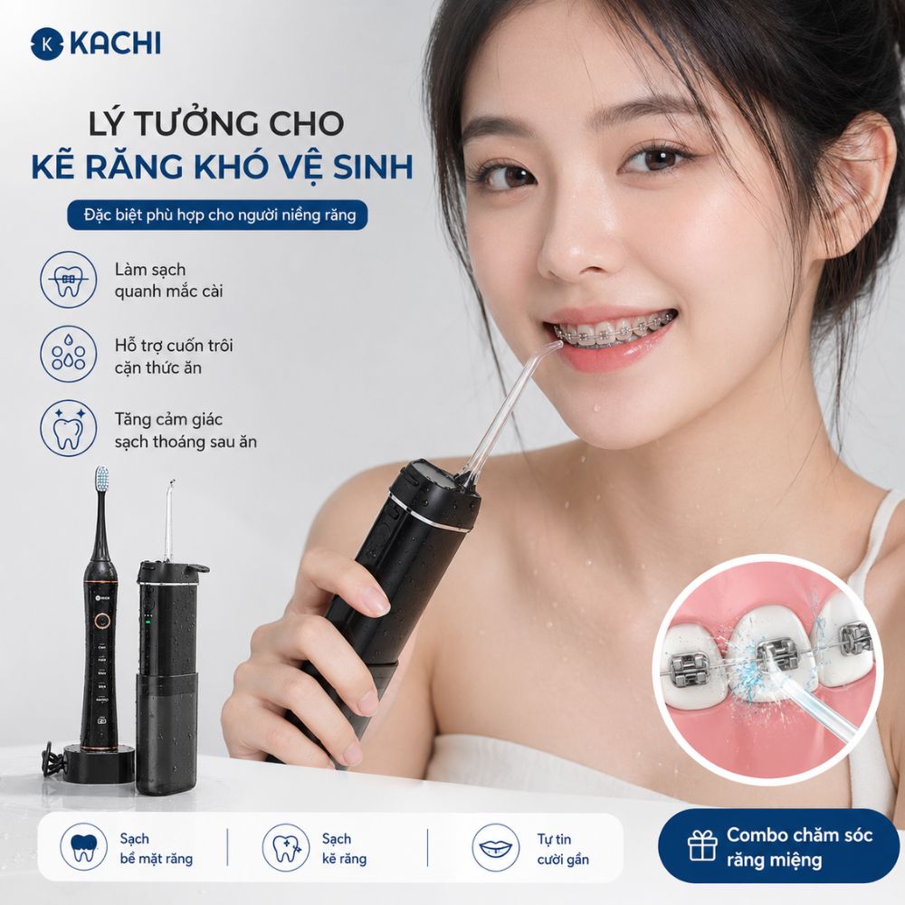 COMBO chăm sóc răng miệng toàn diện Kachi bàn chải điện làm sạch bề mặt răng + tăm nước làm sạch kẽ răng - hàng chính hãng