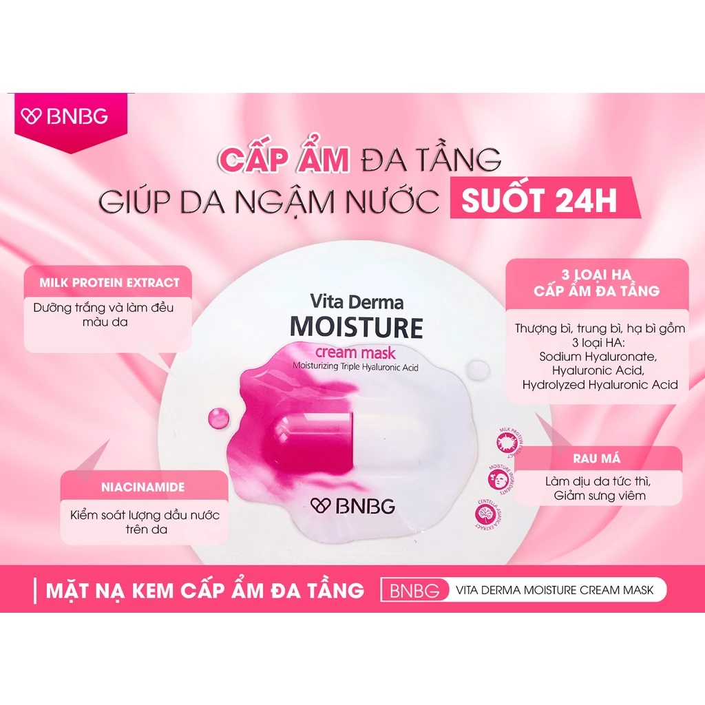 Combo 10 Mặt Nạ Kem Cấp Ẩm Đa Tầng BNBG Vita Derma Moisture Cream Mask 30ml/miếng