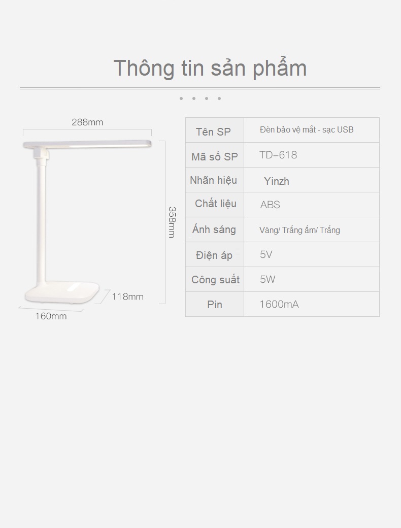 Đèn Bàn Học USB Di Động Cao Cấp– 03 Chế Độ Ánh Sáng Vàng Bảo Vệ Mắt Chống Cận