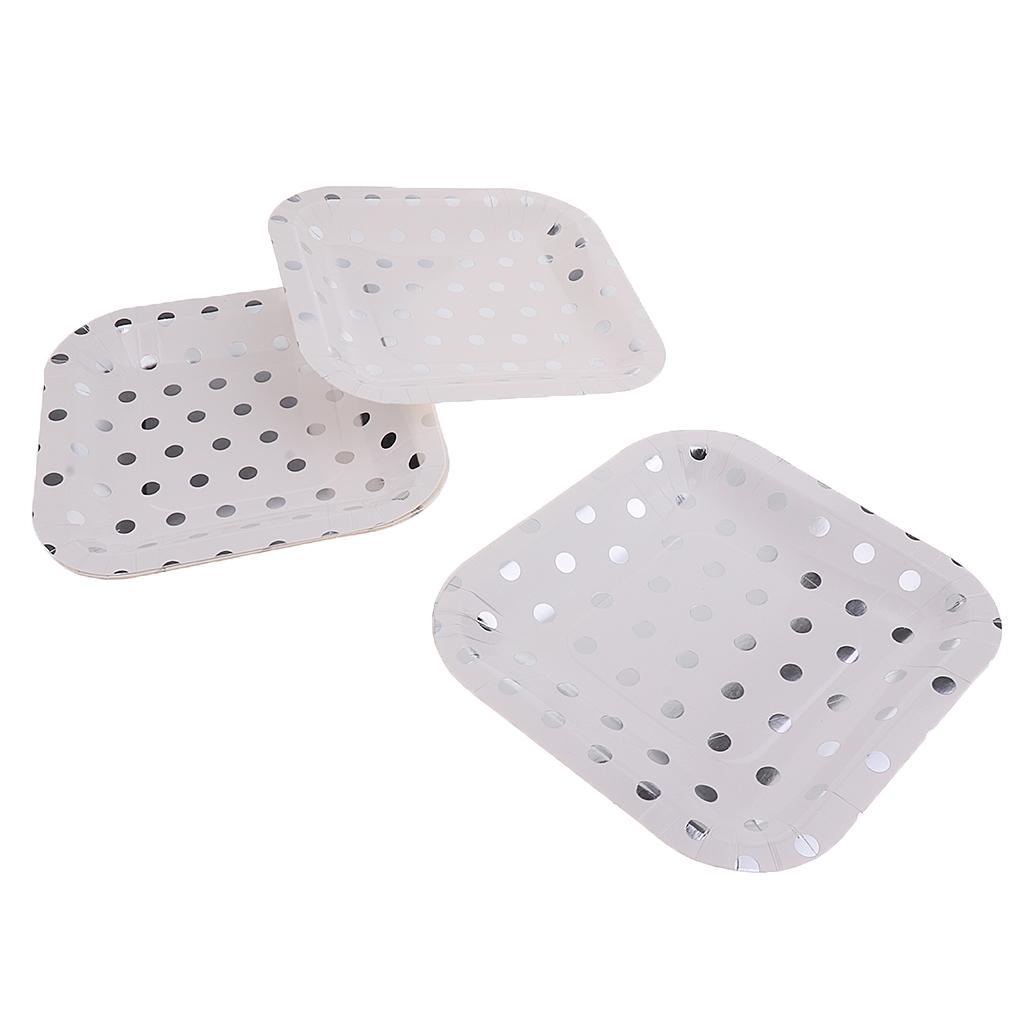 5x6 Shiny Silver Polka Dots Paper Plates Party Disposable Tableware Decoration