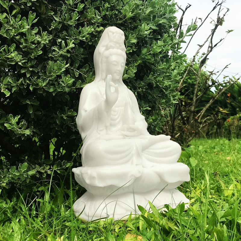 Tượng Phật bà Quan Âm bồ tát đẹp loại lớn ngồi đài sen bằng đá nhân tạo Non Nước, 42cm, tượng quán tự tại bồ tát để thờ cúng, để bàn thờ, trang trí trong nhà, sân vườn