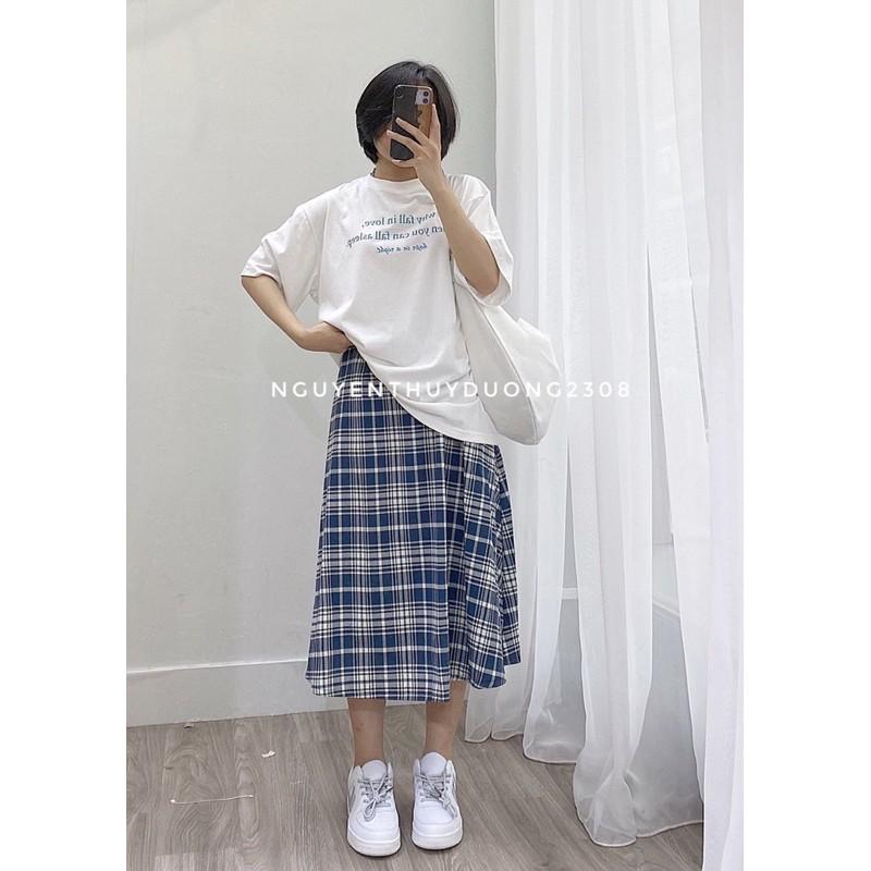 Chân váy kẻ caro dáng dài vintage/Chân váy dài xoè Ulzzang style