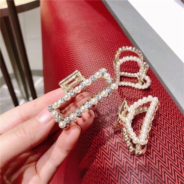 Set 3 kẹp tóc rỗng đính hạt