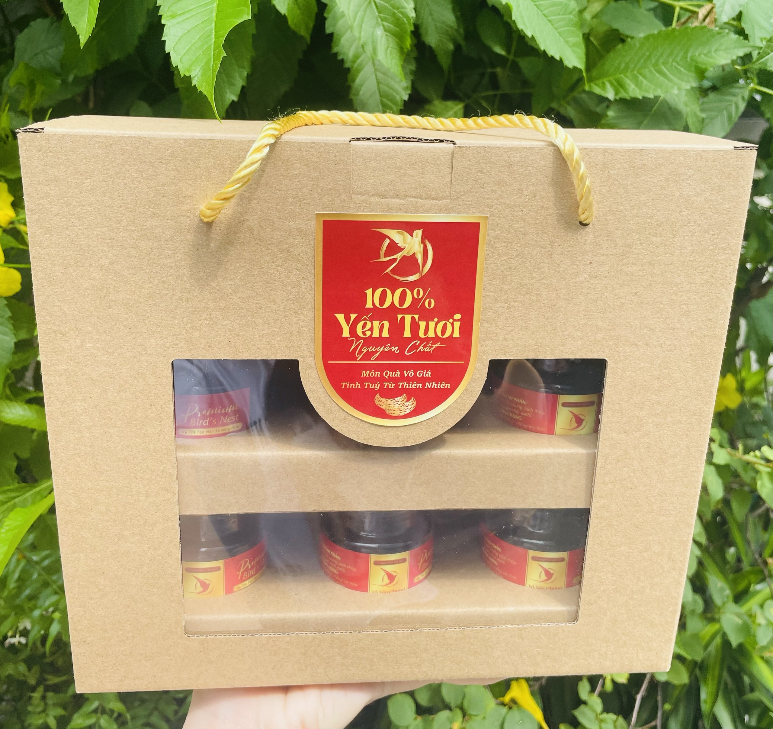 Hộp 6 hủ yến kính trong tặng kèm bộ tem hủ sang trọng giá siêu hạt dẻ - có khay cho hủ lục giác 100ml