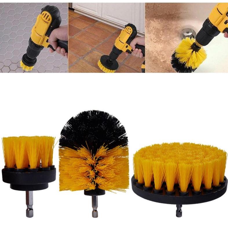 Combo 3 Đầu Cọ Bàn Chải Gắn Máy Bắt Vít, Máy Khoan Vệ Sinh Nhà Cửa, Xe Hơi Siêu Sạch