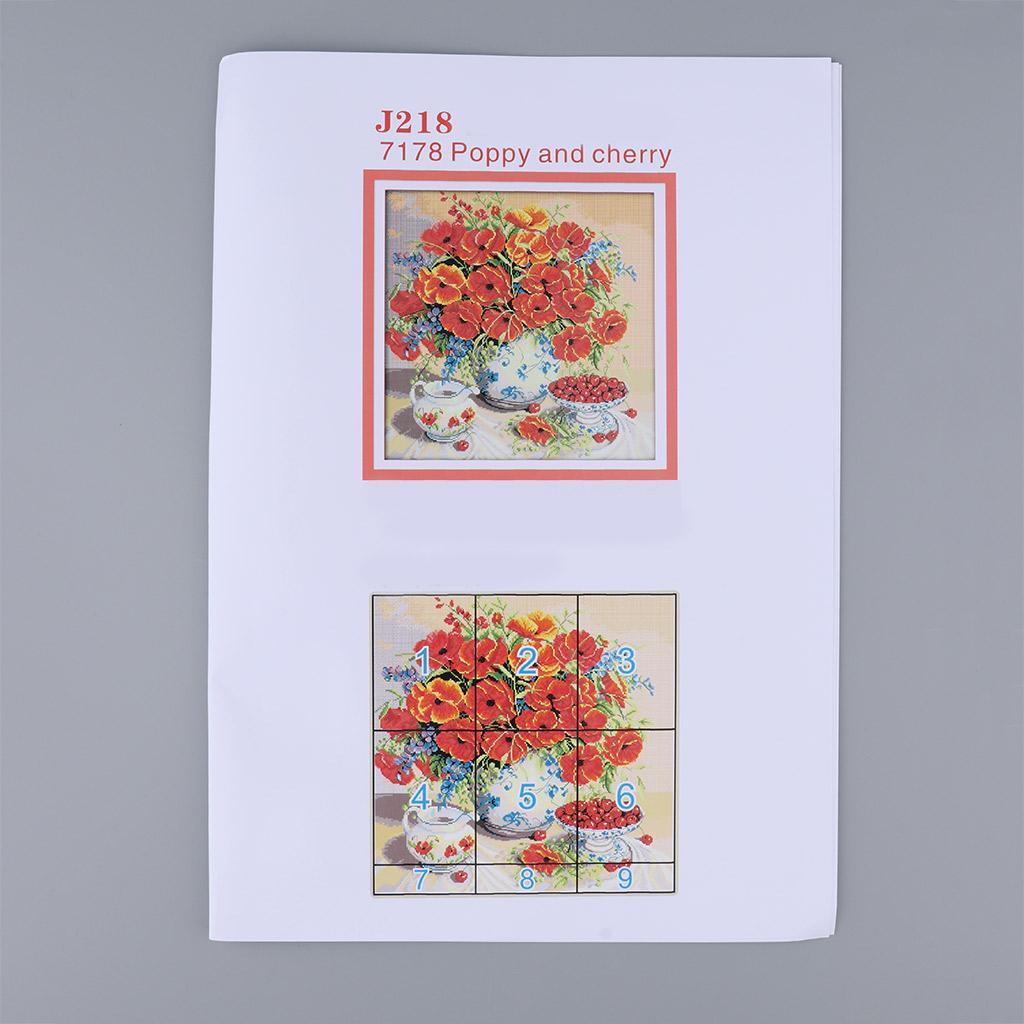 Flowers Cherry Stamped Cross Stitch Embroidery Kit 14CT Counted Dimensions