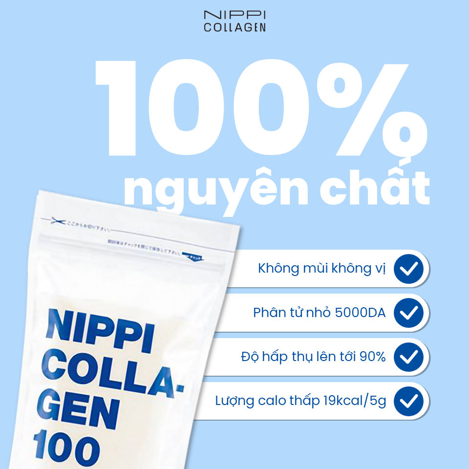 NIPPI Collagen 100 nguyên chất 100% peptide [Hộp 3 gói lớn kèm muỗng]