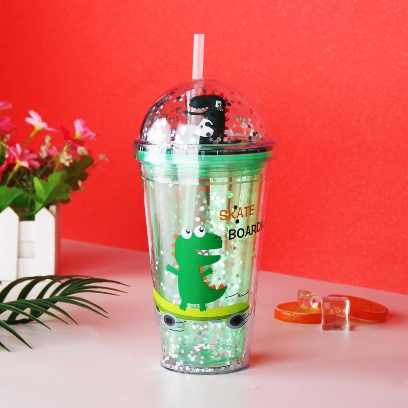 Ly nhựa trong suốt 2 lớp cách nhiệt nhiều màu cute lấp lánh 450ml