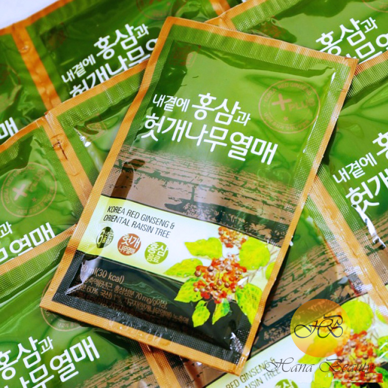 Nước Hồng Sâm bổ gan DAEDONG Hàn Quốc hộp 30 gói * 50ml (Korea Red Ginseng & Oriental Raisin Tree)