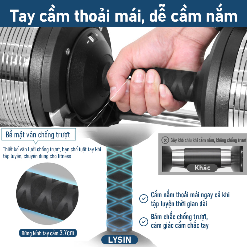 Tạ Tay Điều Chỉnh Thông Minh LYSIN 20KG, Adjustable Dumbbell, 18 Cấp Độ Tạ, Thiết Kế Cao Cấp Cho Gym Tại Nhà