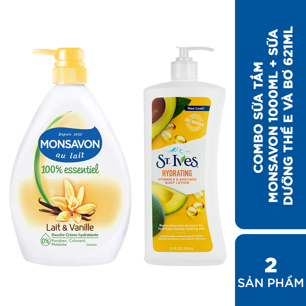 Combo Sữa tắm Monsavon 1000ml &amp; Sữa dưỡng thể E và bơ 621ml