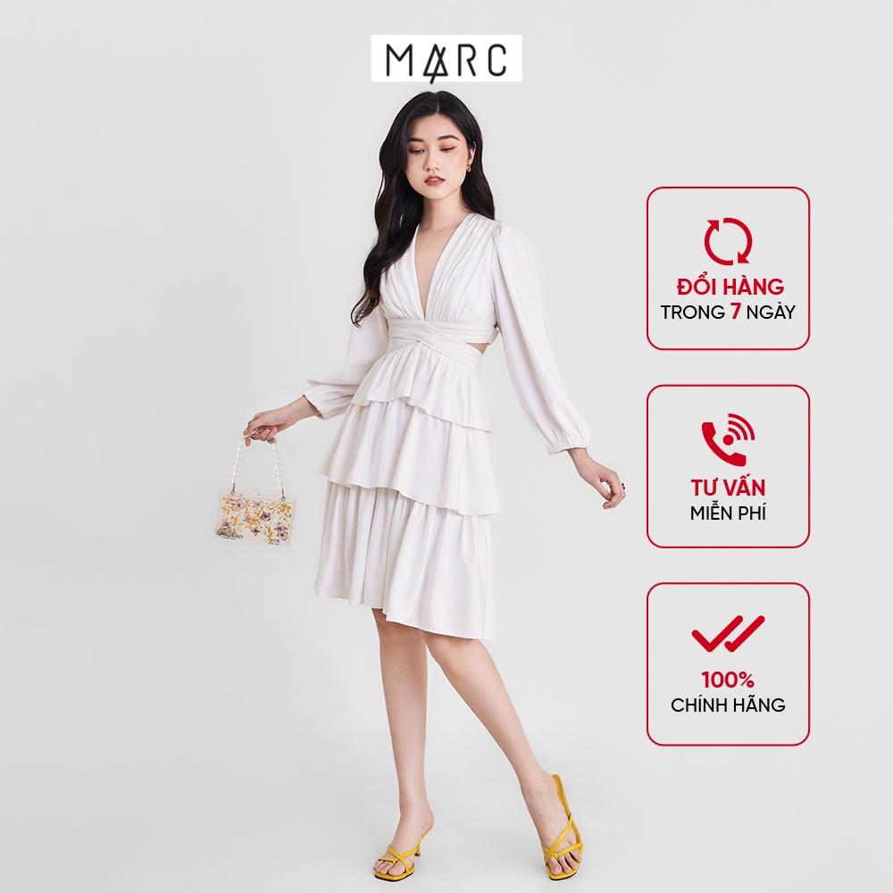 Đầm nữ MARC FASHION mini linen ôm eo nhún ngực tùng xếp ly