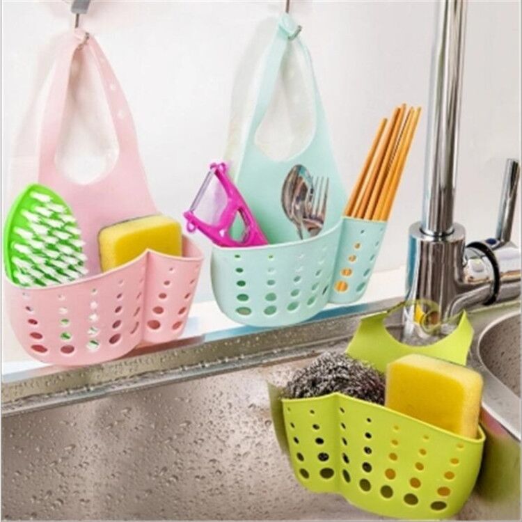 Bộ 2 Giỏ nhựa treo bồn rửa chén - tặng kèm miếng rửa chén Silicon