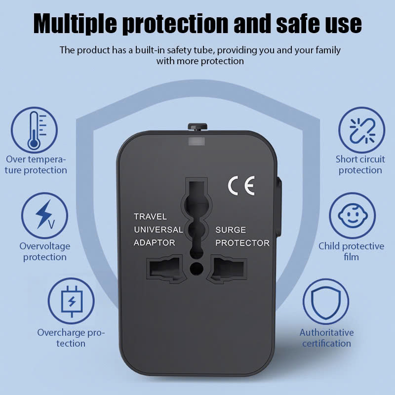 Ổ Cắm Điện Du Lịch Quốc Tế Đa Năng Tích Hợp 2 Cổng USB . Chất Liệu Nhựa PC Chống Cháy Phù Hợp Với Hơn 150 Quốc Gia - Hàng chính hãng