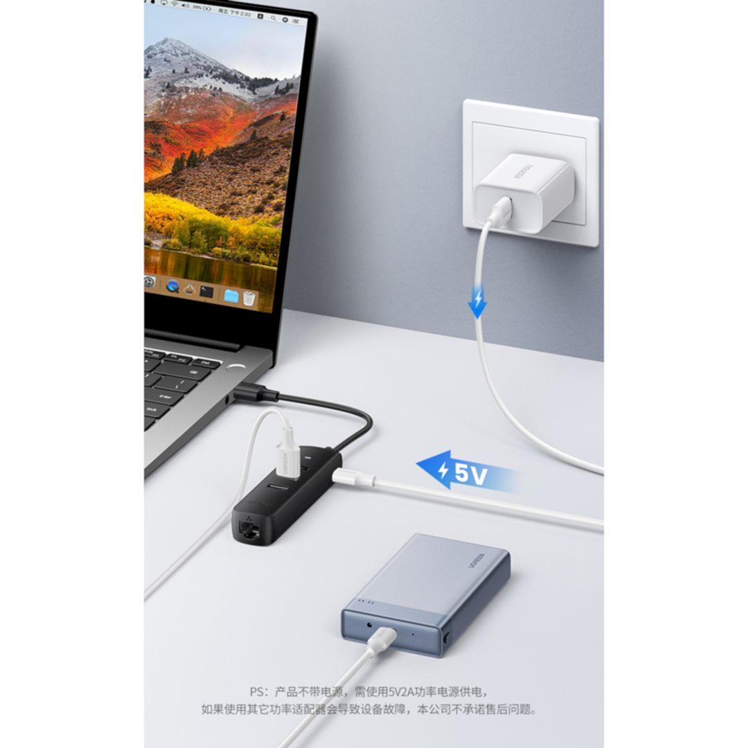Ugreen UG20984cm416TK USB hub 2.0 sang 3 * USB 2.0 + Lan 10/100 hỗ trợ nguồn 5v Mbps nhựa ABS - HÀNG CHÍNH HÃNG
