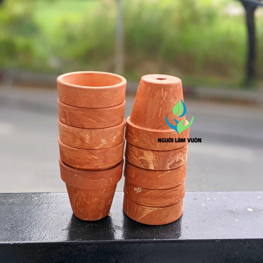 Combo 10 chậu đất nung mini họa tiết marble trồng sen đá - thoát nước tốt - lên màu đẹp size 5x5mm