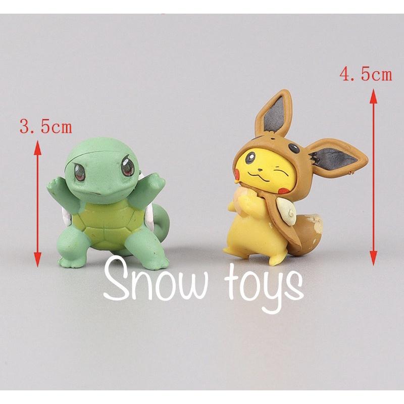 Mô hình Pikachu - Trọn bộ 8 mô hình Pikachu Bubasaur Squirtle Eevee Psyduck Rowlet - Cao khoảng 3.5 ~ 5cm