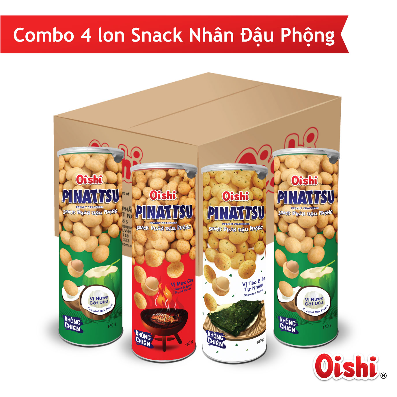 Combo 4 lon Snack Nhân Đậu Phộng Vị Mực Cay