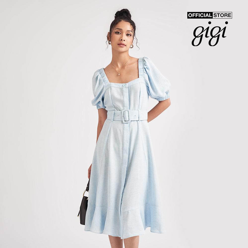 GIGI - Đầm midi ngắn tay cổ vuông phối thắt lưng thanh lịch G2102D222120