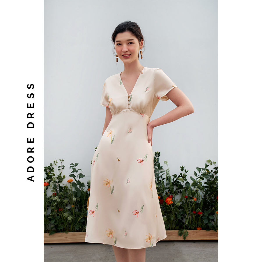 Đầm midi dresses lụa vani hoa nhỡ 311DR2018 ADORE DRESS