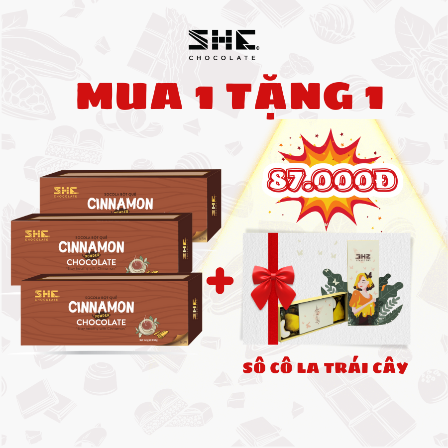 Socola bột Quế - Hộp 150g - SHE Chocolate - Tốt cho sức khỏe, khả năng kháng khuẩn tốt, bổ sung năng lượng, pha đá/ nóng uống siêu ngon, tiện lợi, đa dạng vị giác. Quà tặng sức khỏe, quà tặng người thân, dịp lễ