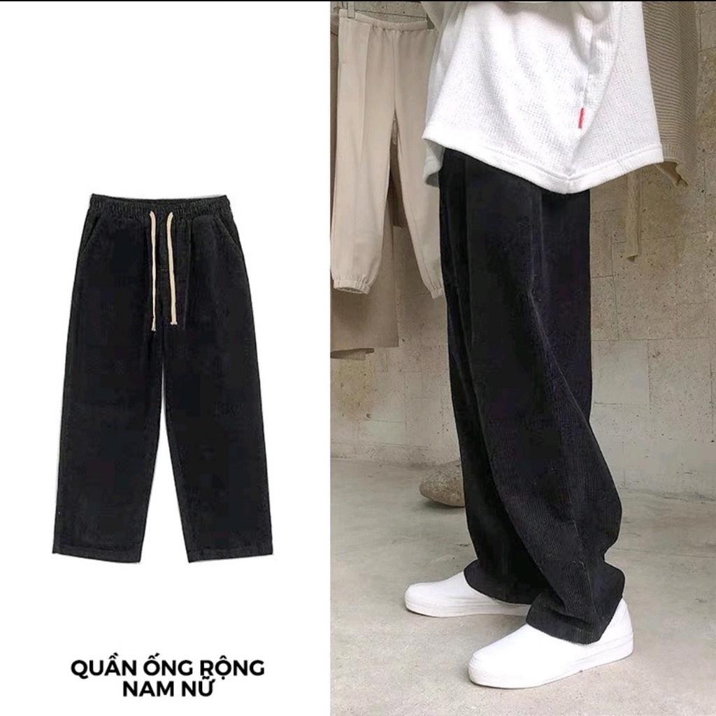 Quần Ống Rộng Baggy Kaki Nhung Tăm Ulzzang Unisex Nam Nữ 5 Màu Siêu Hot Trend