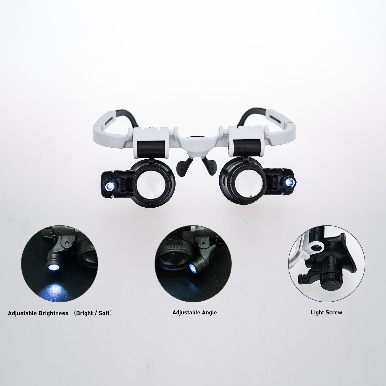 Loupe Magnifier Glasses Head Mount with LED Light Adjustable Glasses Bracket Watch Repair Magnifier for Mechanical