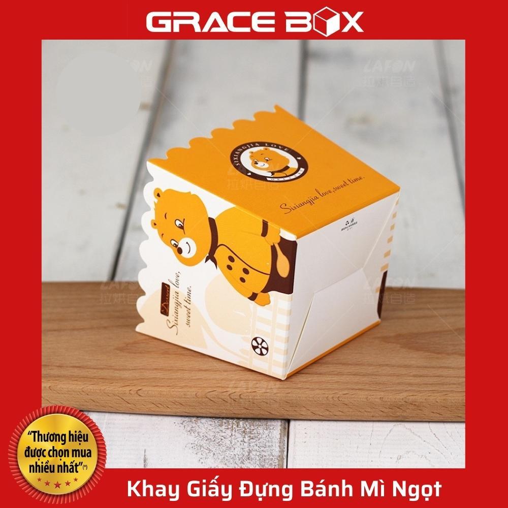 Xấp 10 Khay Giấy Đựng Bánh Mì Ngọt Đầu Bếp Gấu Xinh Xắn